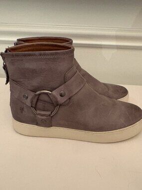 FRYE Grey Leather Moto Harness High Top Sneaker Boots